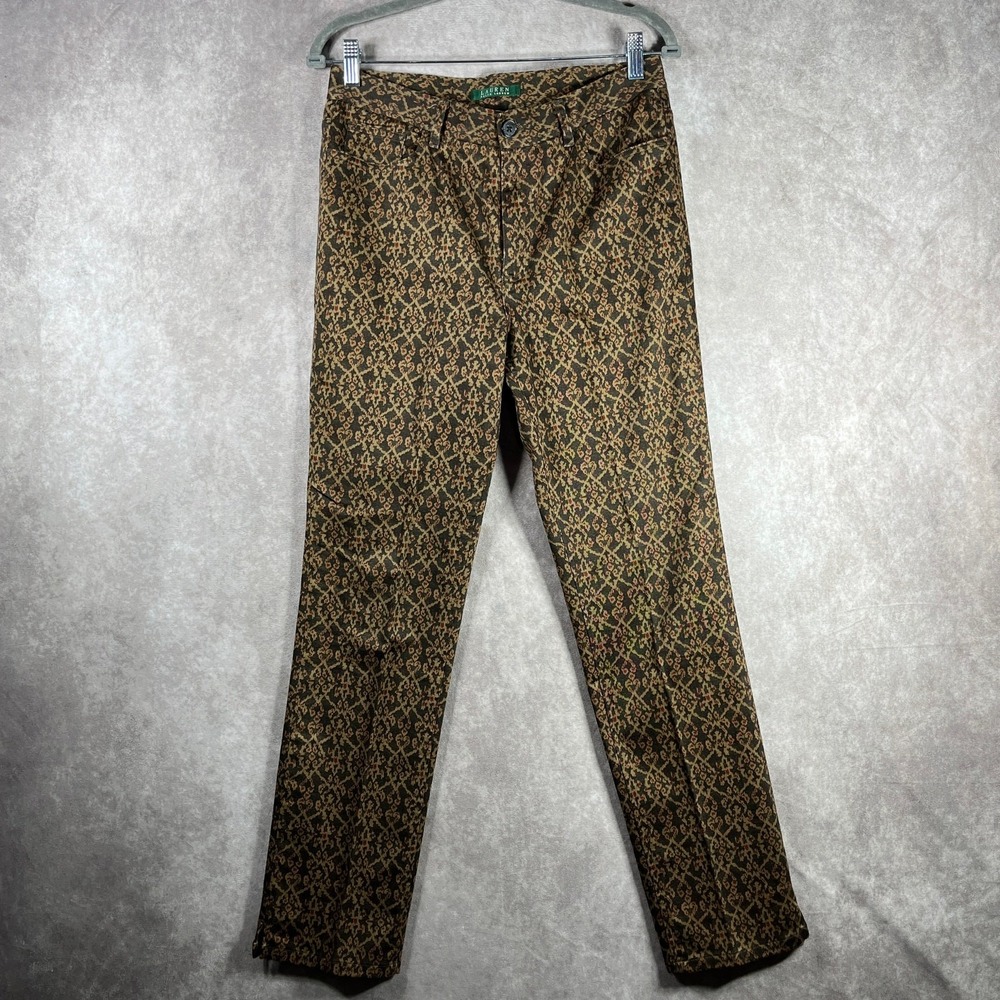 Lauren Ralph Lauren Pants Womens 8 Brown Floral Chino High Rise Trousers Artsy